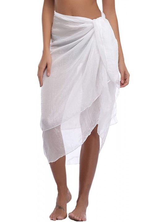 Cover-Ups Women Chiffon Beach Pareo Sarong Wrap Dress Bikini Cover Up Swimsuit Wrap - White1 - CA18QS3TRO8 $19.86