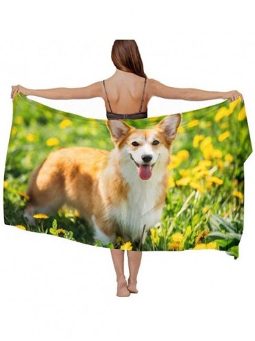 Cover-Ups Women Chiffon Scarf Shawl Wrap Sunscreen Beach Swimsuit Bikini Cover Up - Corgi and Yellow Flowers - C7190HIXMYZ $2...