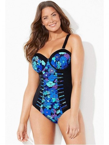 One-Pieces Women's Plus Size Ruched Underwire One Piece Swimsuit - Mod Floral - CI19DT3XAA3 $37.12