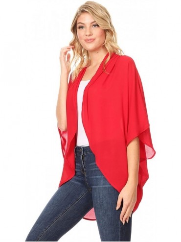 Cover-Ups Women's Solid Floral Print Casual Comfy Kimono Sleeve Open Front Cardigan Capes Plussize - Hcd00066 Red - CX18OC96Y...