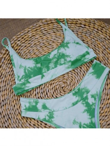 Sets Women Sexy Tie-dye Bandeau Top with Panty Bikini Set Two Piece Swimwear Sexy Halter Thong Bikin - Green - CK199XACAM2 $1...