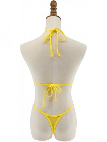 Sets Sheer Bikini Cameltoe See Through Bikinis Triangle Top Brazilian G String Thong Bottom - Orange - CP18CA2L2ZS $19.50