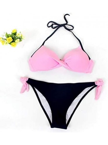 Sets Bikini Beachwear- Kimloog Womens Side-Tie Patchwork Halter Ruched Bathing Suit - Pink - C618OWZEUSG $15.46
