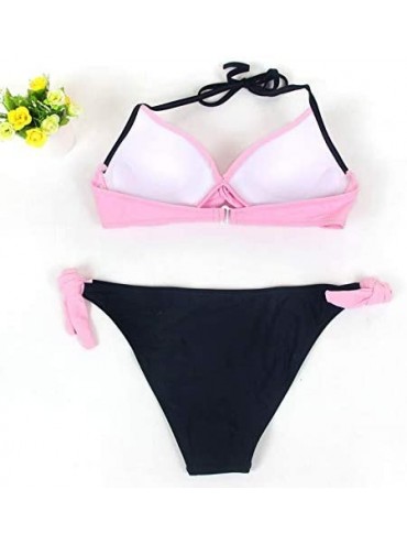 Sets Bikini Beachwear- Kimloog Womens Side-Tie Patchwork Halter Ruched Bathing Suit - Pink - C618OWZEUSG $15.46