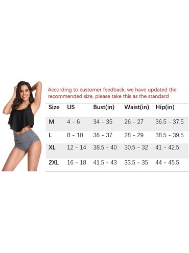 Sets Two Pieces High Waisted Bikini Swimsuit for Women Tummy Control Tankini Ruffled Top with Swim Bottom Bathing Suits - Bla...