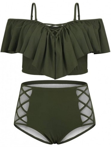 Sets Women Plus Size Ruffles High Waisted Swimsuit Bikini Sets Bathing Suit - 02-olive Green - C1180N4NGRX $24.50