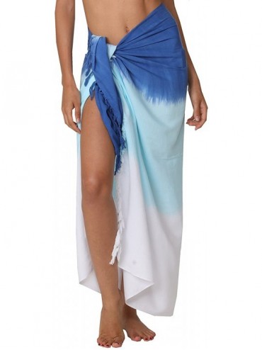 Cover-Ups Swimwear Long Dip Dye Tie Sarong Multi Wear Beach Pareo Swimsuit Wrap Cover Up Beach Wrap for Women - Fade Blue - C...