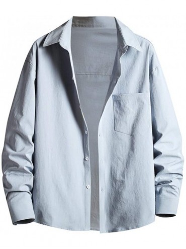 Rash Guards Mens Button Shirt- Casual Long Sleeve Letter Printed Slim Fit Button-Down Shirt Tops - Blue - CE1965CCX95 $19.90