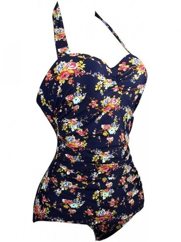 One-Pieces Vintage Halter Swimsuit Monokini One Piece Swimwear Bathing Suits - 1-navy - CG196T3Z0H3 $32.95