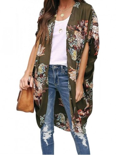 Cover-Ups Women's Beach Swimwear Cover Up Kimono Loose Tops Floral Blouse Cardigan - Green1 - C3196IQGS0A $44.96