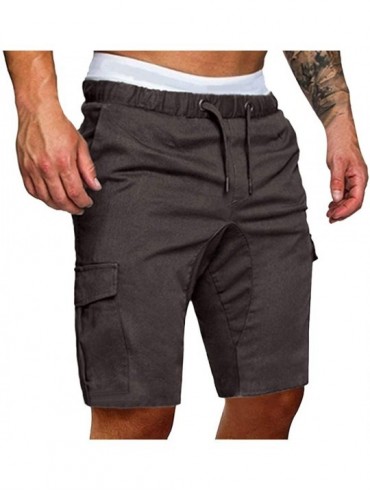 Racing Casual Shorts Elastic Waist Comfy Workout Shorts Fitted Bodybuilding Jogger with Pockets - Dark Grey - CJ195AN5Y6T $18.95