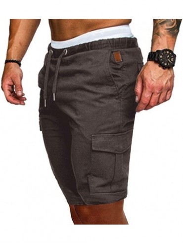 Racing Casual Shorts Elastic Waist Comfy Workout Shorts Fitted Bodybuilding Jogger with Pockets - Dark Grey - CJ195AN5Y6T $18.95