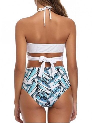Rash Guards Womens Bathing Suits Floral Printing Swim Bottoms Padded Halter Bandage Bikini Two Piece Swimsuits - C-white - CN...