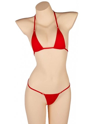 Sets Women's Extreme Sexy Hot Silk Micro Bikinis Set Mini Thong Swimwear - Red - CN127JMIZN7 $11.64