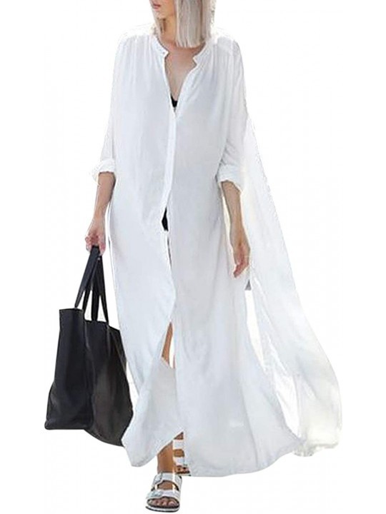 Cover-Ups Womens Sexy V Neck Kaftans Maxi Long Beach Cover up Dress - 04-white - CZ196QW88AX $16.46