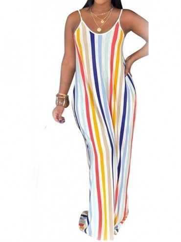 Cover-Ups Women's Casual Sexy Summer Stripe Floral Print Long Maxi Dresses Floor Length Spaghetti Strap Beach Sundresses Rain...