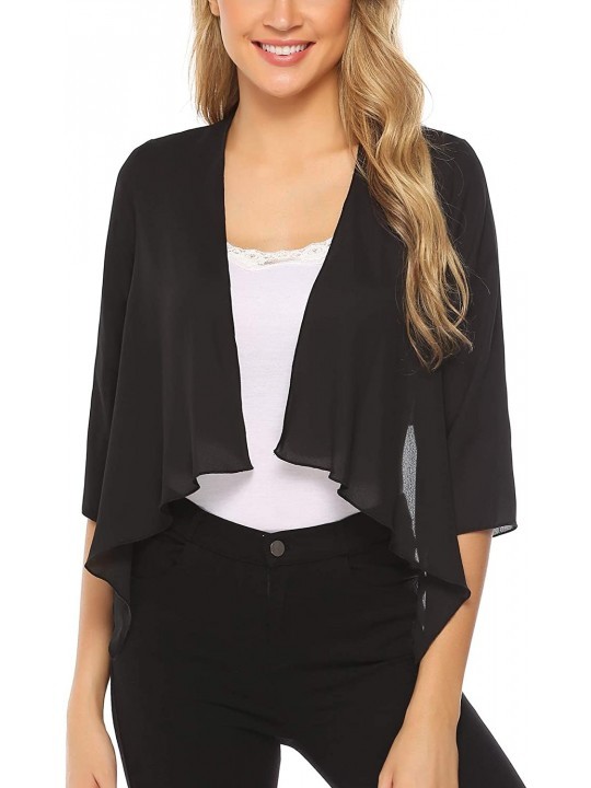 Cover-Ups Women Chiffon Loose Casual Comfortable Breathable Thin Cardigan - Black - C618RQY4WT5 $17.35