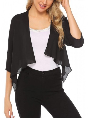 Cover-Ups Women Chiffon Loose Casual Comfortable Breathable Thin Cardigan - Black - C618RQY4WT5 $17.35