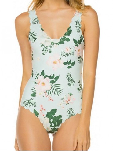 Racing Swimwear for Womens- Summer Beach Siamese Set Push-Up Print Beachwear Tankini Bikini - Green - C018O2I4OOO $28.04