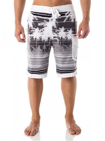 Board Shorts Men's Hybrid Boardshorts with mesh Lining - Isla Palms - Black - CX114O47EEP $25.03