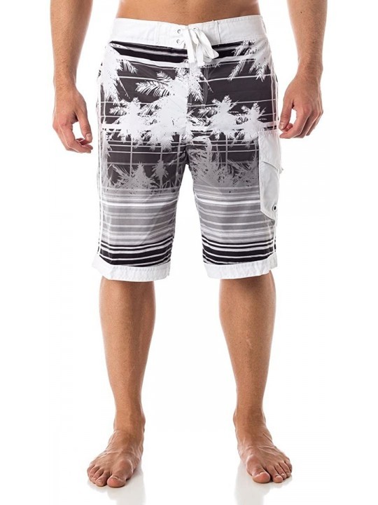 Board Shorts Men's Hybrid Boardshorts with mesh Lining - Isla Palms - Black - CX114O47EEP $14.30