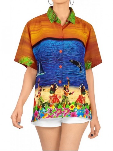 Cover-Ups Women's Floral Print Beach Shirt Button Down Collar Short Sleeves Blue - Pumpkin Orange_x149 - C512MYX72SQ $32.87