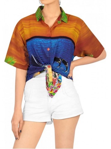 Cover-Ups Women's Floral Print Beach Shirt Button Down Collar Short Sleeves Blue - Pumpkin Orange_x149 - C512MYX72SQ $14.71