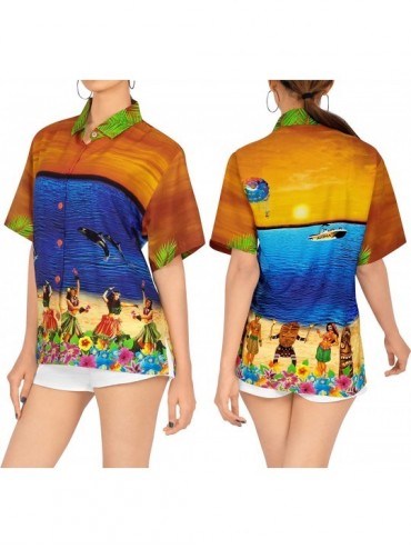 Cover-Ups Women's Floral Print Beach Shirt Button Down Collar Short Sleeves Blue - Pumpkin Orange_x149 - C512MYX72SQ $14.71