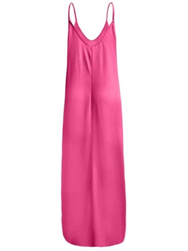 Cover-Ups Women's Plus Size Maxi Long Dresses Casual Summer Sleeveless Boho Loose Beach Party Dress with Pockets - Pink - CG1...