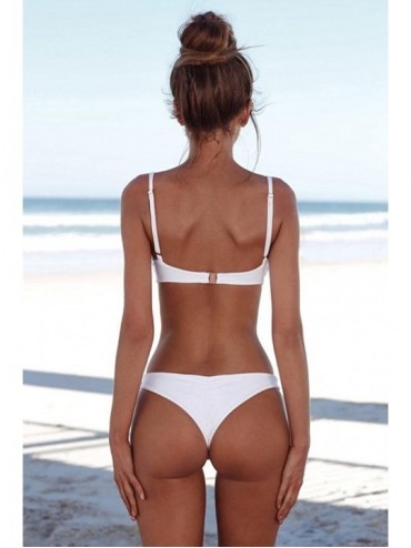 Sets 2PCS Bikini for Womens- Bandeau Sexy Bandage Set Push-Up Swimwear Swimsuit Solid - White - CW18CEEMQ8N $14.71