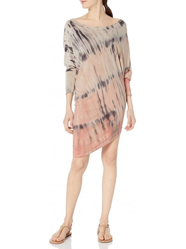 Cover-Ups Women's Watercolor Sateen Jersey Knit Tunic Top Cover Up - Multi - C3185AD2I64 $51.24