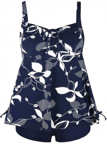 Sets Women's Plus Size Bathing Suits Paisley Print Two Piece Swimsuit - Blue Floral - CD18X2X5I6O $53.12
