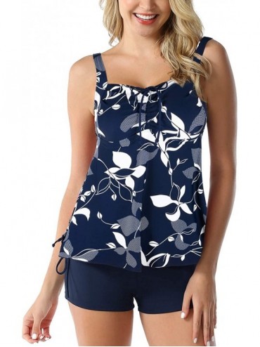 Sets Women's Plus Size Bathing Suits Paisley Print Two Piece Swimsuit - Blue Floral - CD18X2X5I6O $25.86