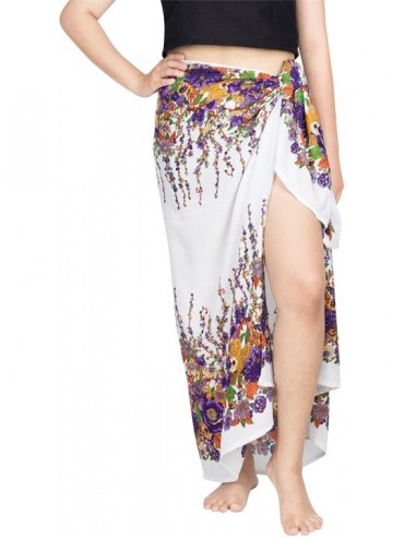 Cover-Ups Women's Beach Pareo Sarong Fringeless Wrap - Design 4 White & Purple - C1187GU54US $11.65