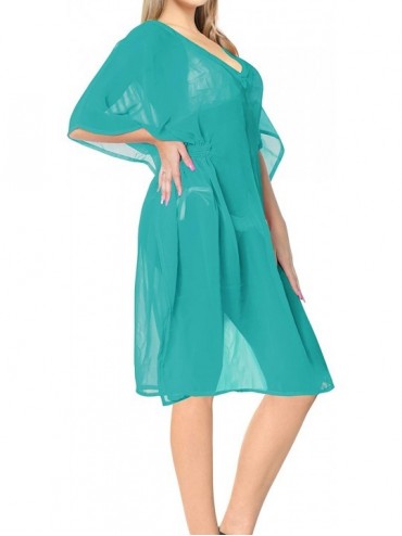 Cover-Ups Women's Beach Swimsuit Bathing Suit Cover Ups for Swimwear Short Mini B - Teal Blue_j50 - CG11JNHLKOD $21.72