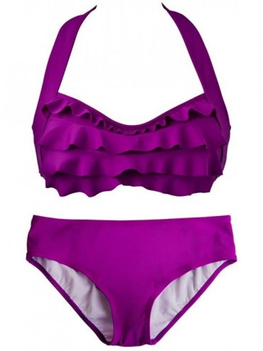 Sets Sea Wave- Mermaid Bikini Set- Mermaidens Swimsuits and Swimwear - Grape Purple - C118OWW493W $75.06