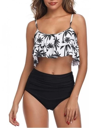 Sets Women's Two Piece Swimsuits Tiered Flounce Top High Waist Bikini Bathing Suits - Dark Gray - CS19426YGLS $26.39