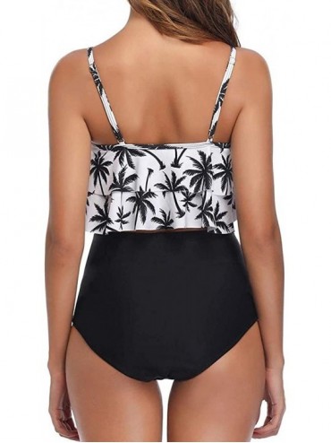 Sets Women's Two Piece Swimsuits Tiered Flounce Top High Waist Bikini Bathing Suits - Dark Gray - CS19426YGLS $11.93
