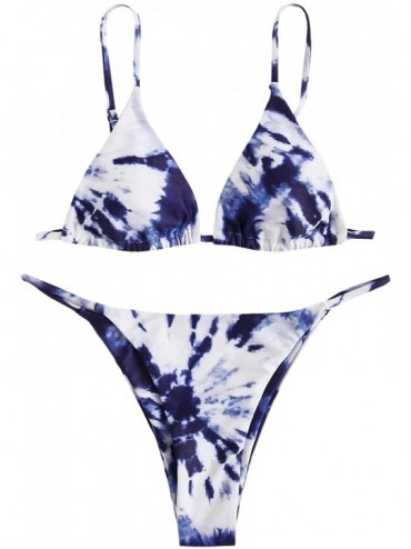 Sets Women's Floral Printing Triangle Splicing Bikini Set High Cut Swimsuit - Multicolor-1 - CI194K25R3U $37.61
