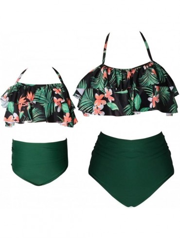 Sets 2Pcs Baby Girl Swimsuit High Waisted Bathing Suit Halter Neck Swimwear Women Bikini Sets for Family - Green - CB193OYMYS...
