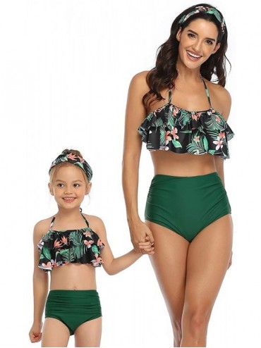 Sets 2Pcs Baby Girl Swimsuit High Waisted Bathing Suit Halter Neck Swimwear Women Bikini Sets for Family - Green - CB193OYMYS...