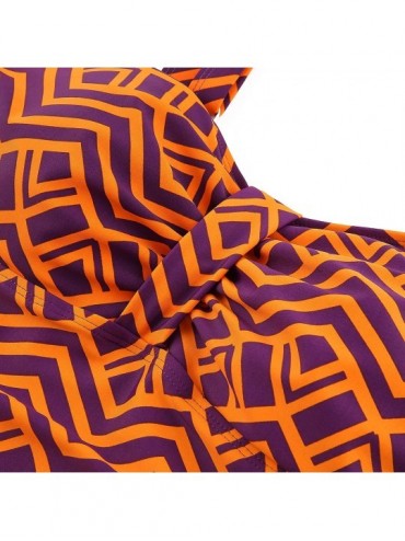 Tankinis Women's Plus Size Tankini Top Sexy Keyhole High Neck Floral Striped Print Bathing Suits Top - Purple&orange - CW18SN...