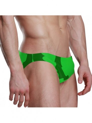 Briefs Mens Swim Bikini Briefs Green Dog Paw and Bone Prints Swimwear Surf Shorts Trunks - Green Cartoon Watermelon - CV18UXT...