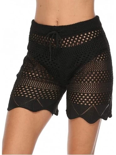 Cover-Ups Womens Beach Up High Waisted Pants Thong Swimsuit Out Crochet Hollow Sexy Mesh Cover - S-black - CI19COWMMS5 $26.52