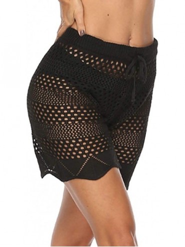 Cover-Ups Womens Beach Up High Waisted Pants Thong Swimsuit Out Crochet Hollow Sexy Mesh Cover - S-black - CI19COWMMS5 $14.65