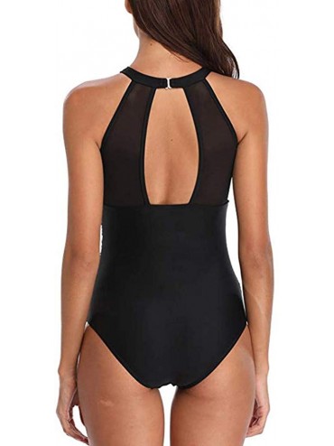 One-Pieces Women One Piece Swimsuit High Neck Plunge Mesh Monokini Swimwear Backless Beachwear Hollow Out Bathing Suit Black ...
