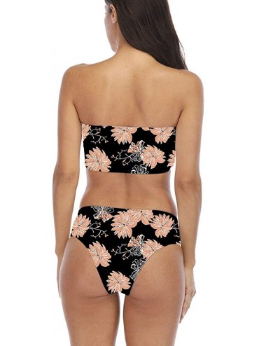 Sets Women's 2 Pieces Bandeau Bikini Set Swimsuits Off Shoulder Removable Strap Wrap Pad High Waist Bathing Suit - Black Flow...