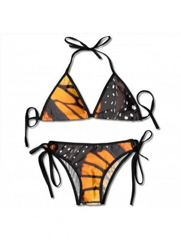 Sets Swimsuit Orange Monarch Butterfly Wings Bikini Set Sexy Swimwear Bathing Suit - CS18WLISW3W $31.53