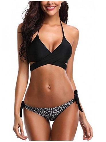 Tops Women High Waist Bikini Push Up Bikinis Print Swimsuit Female Beachwear Swimwear - A-black - CZ1962GAW8M $23.37