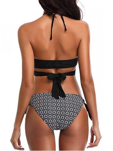 Tops Women High Waist Bikini Push Up Bikinis Print Swimsuit Female Beachwear Swimwear - A-black - CZ1962GAW8M $11.68